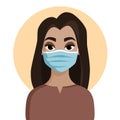 ÃÂ¡artoon portrait of a girl in a medical mask. Vector flat illustration